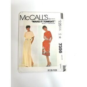 McCall's 7356 Sewing Pattern Misses Small White Good 1980s Pullover Dress Maxi